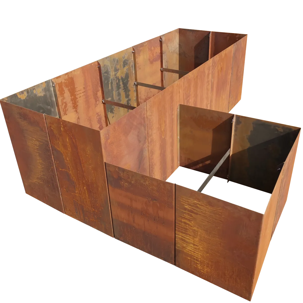 Produktbild Edelrost Hochbeete aus Cortenstahl in modularer Bauweise, weisser Hintergrund