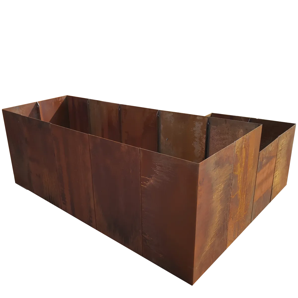 Produktbild Edelrost Hochbeete aus Cortenstahl in modularer Bauweise, weisser Hintergrund