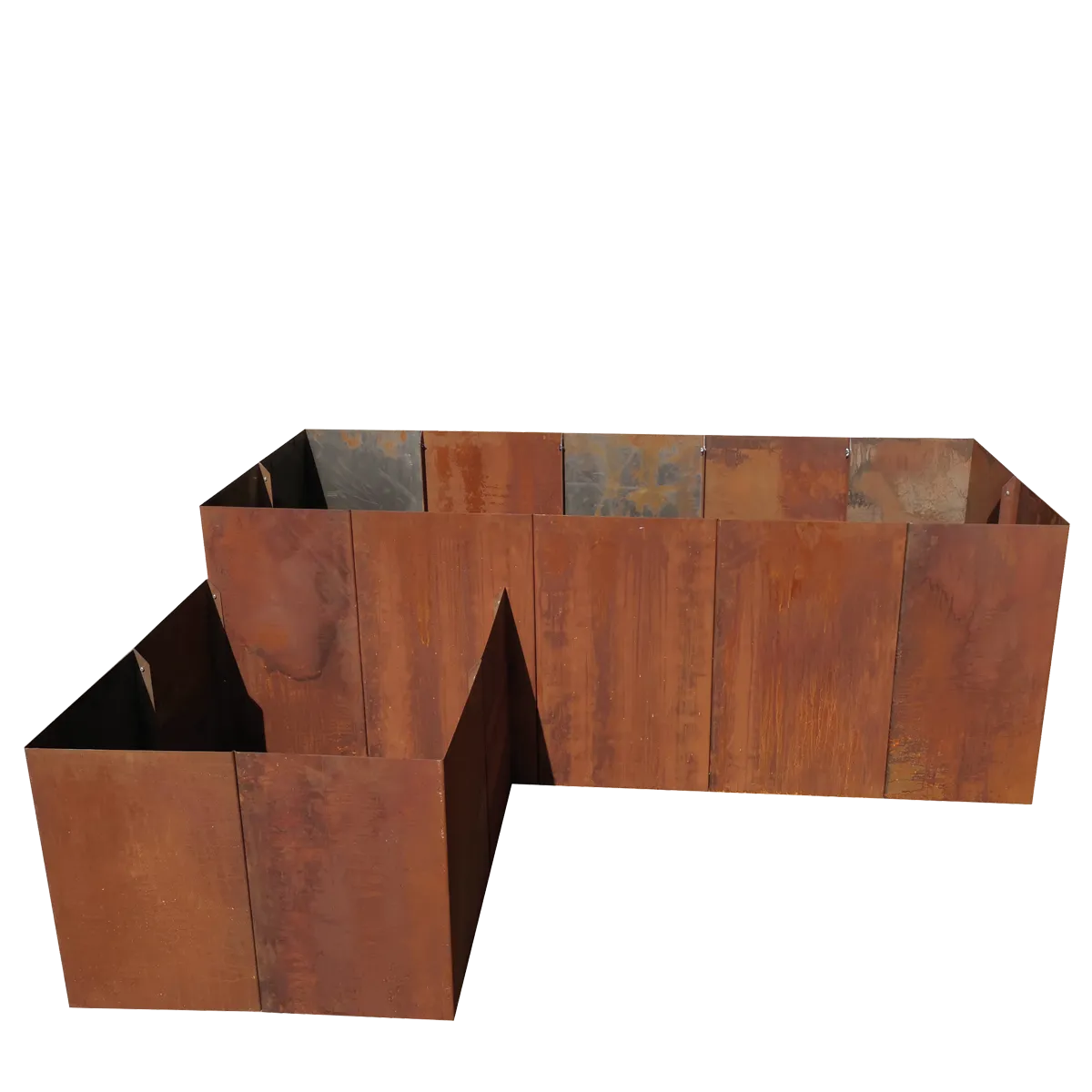 Produktbild Edelrost Hochbeete aus Cortenstahl in modularer Bauweise, weisser Hintergrund