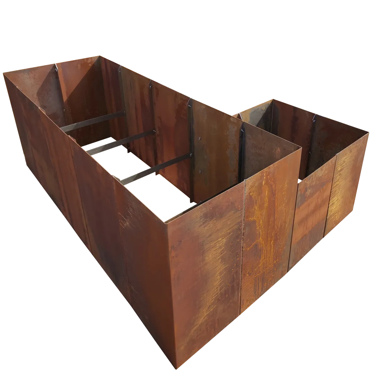 Produktbild Edelrost Hochbeete aus Cortenstahl in modularer Bauweise, weisser Hintergrund