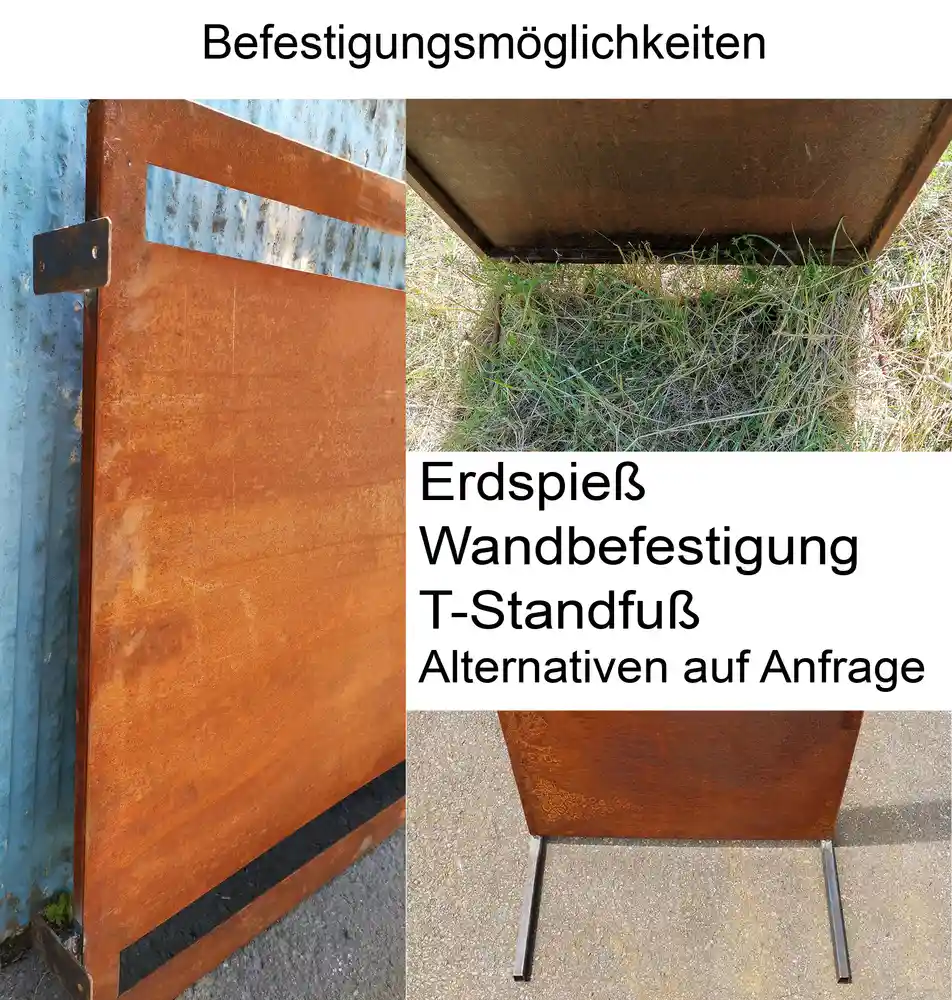 Produktbild rechts abgesetzte abgeschrägte edelrost Sichtschutzwand - 180x60 cm